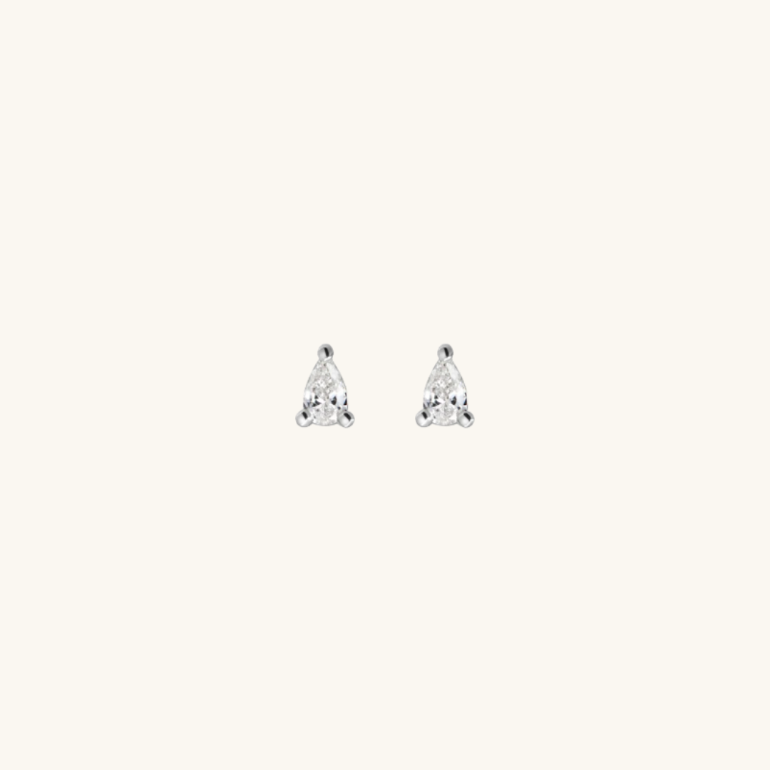 Pear Cut Solitaire Stud Earrings Silver