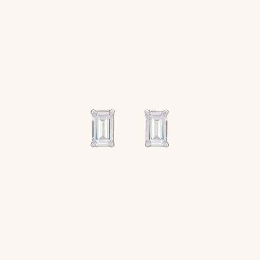 Rectangle Solitaire Stud Earrings Silver