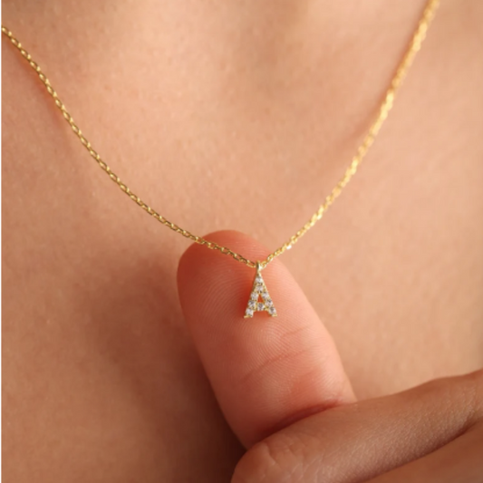 Personalised Pave Initial Necklace Gold
