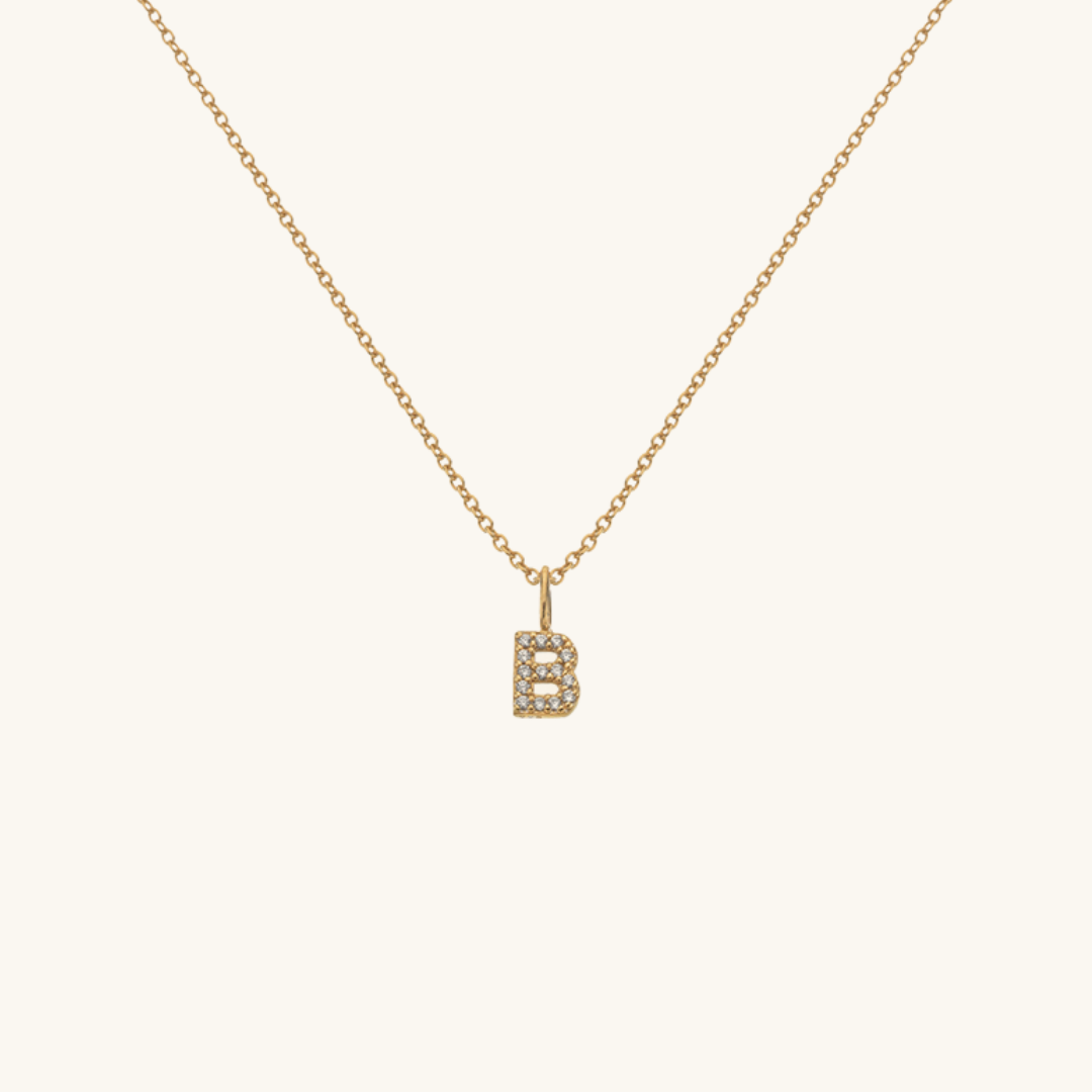 Personalised Pave Initial Necklace Gold