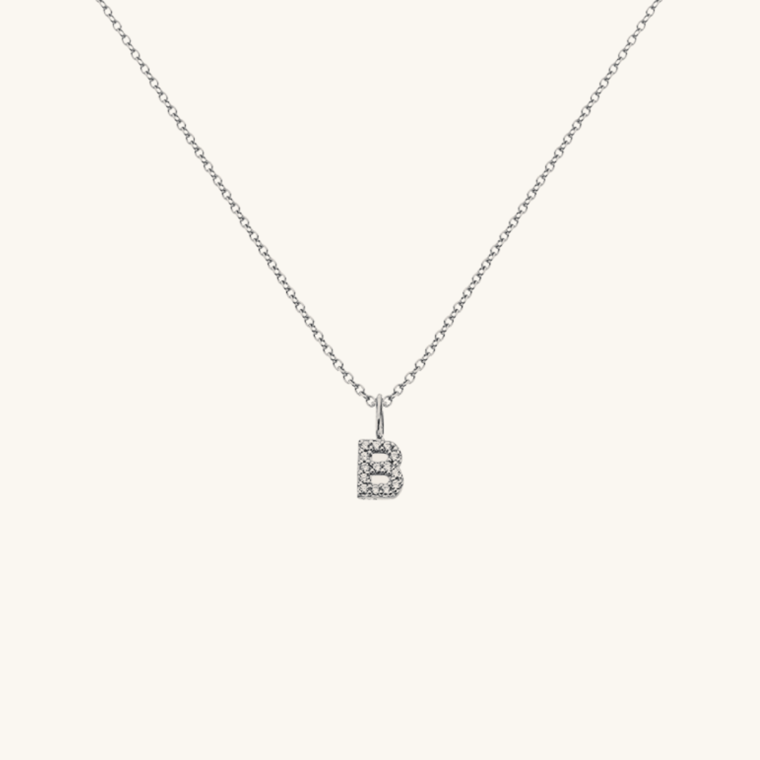 Personalised Pave Initial Necklace Silver