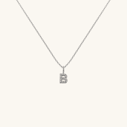 Personalised Pave Initial Necklace Silver