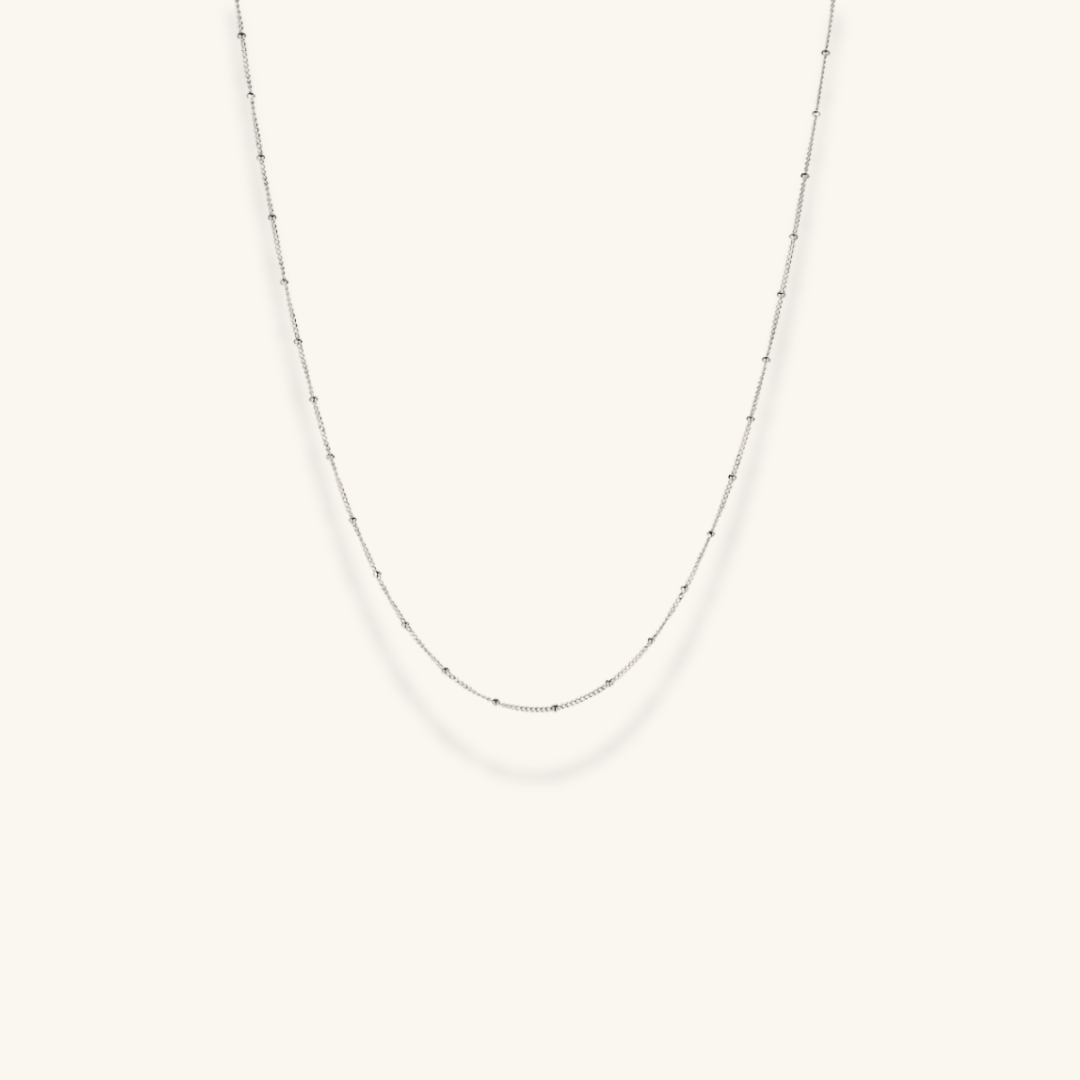 Minimalist silver beaded chain necklace in sterling silver