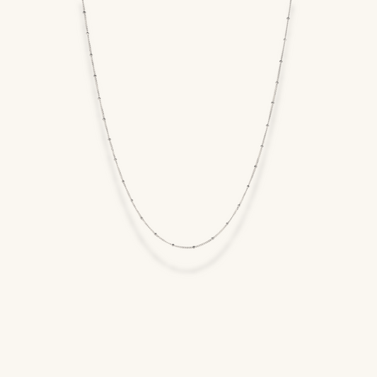 Minimalist silver beaded chain necklace in sterling silver
