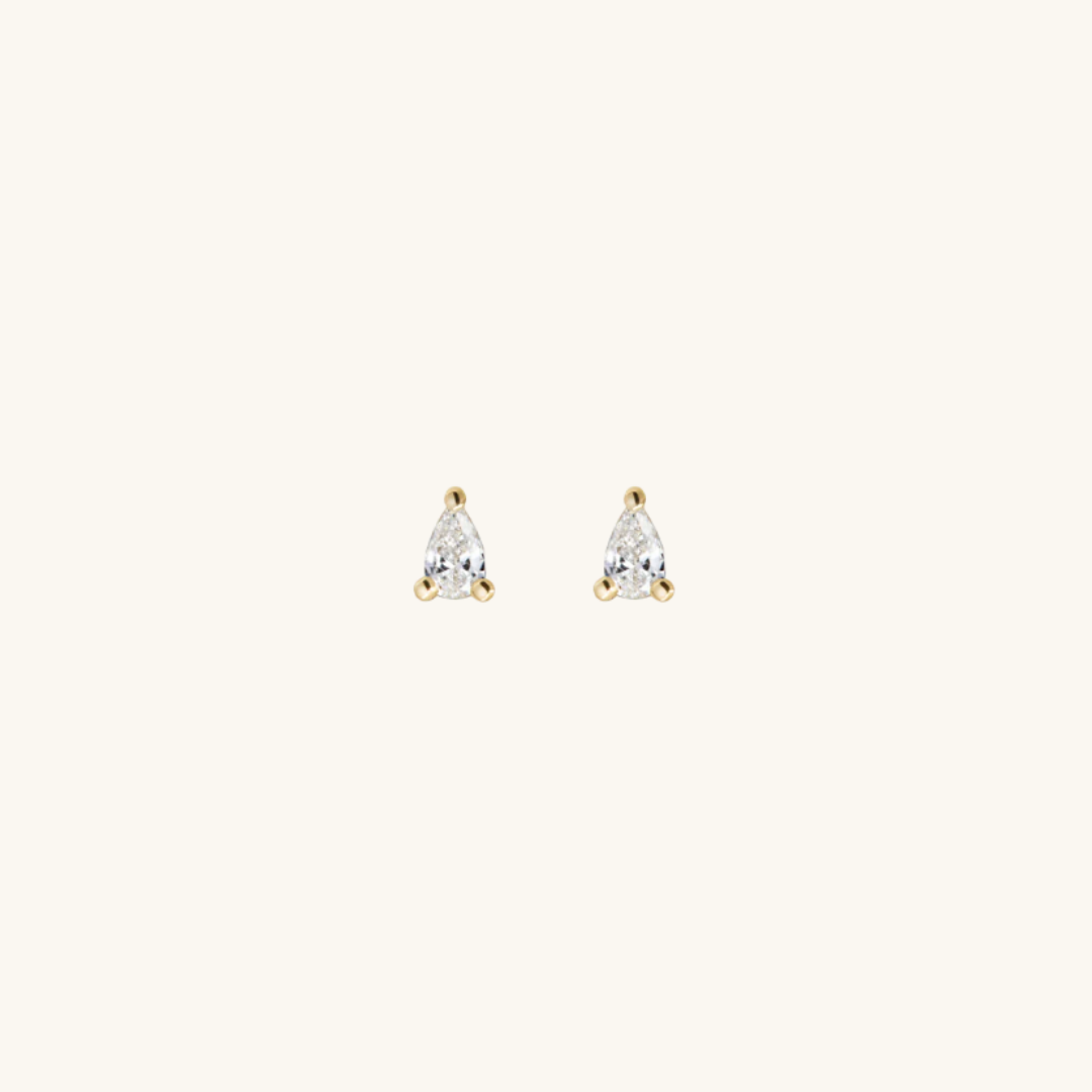 Pear Cut Solitaire Stud Earrings Gold