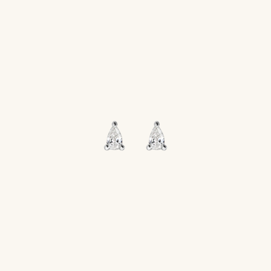 Pear Cut Solitaire Stud Earrings Silver