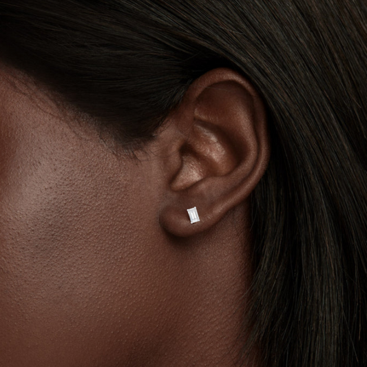 Rectangle Solitaire Stud Earrings Silver