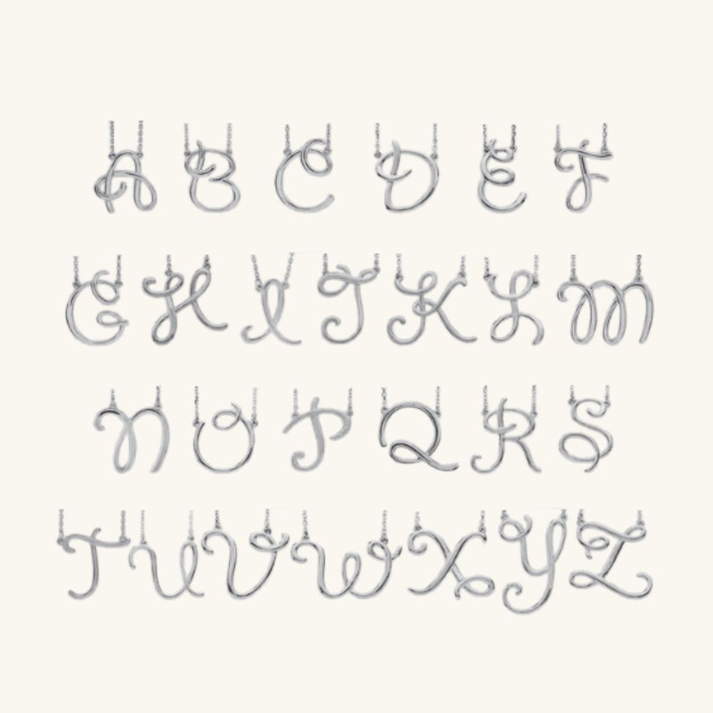 silver cursive initial pendant necklace perfect gift for her