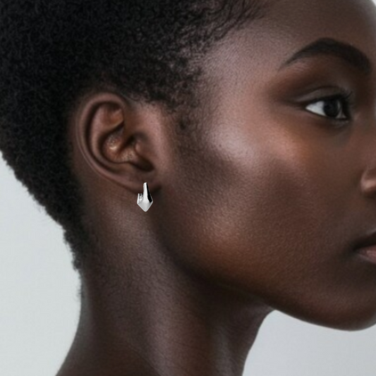 Sculptural Point Huggie Earrings Silver