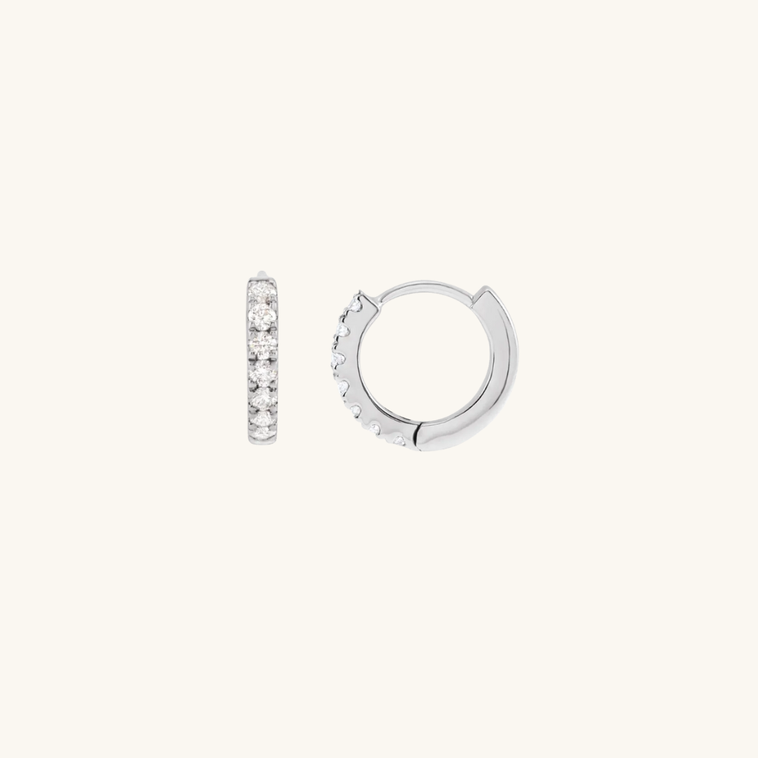 Silver hoop earrings with white Cubic Zirconia