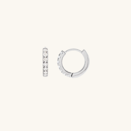 Silver hoop earrings with white Cubic Zirconia